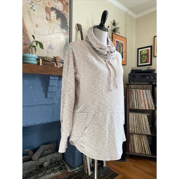 prAna Hoodie Womens M Ivory Pullover V-Neck Kangaroo Pocket Drawstring Tunic - Picture 2 of 8